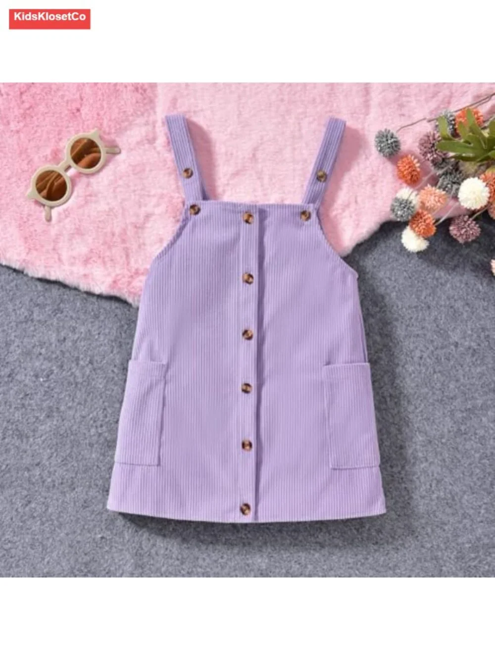 Toddler Girl Corduroy Button Down Overall Dress Set Long Sleeve